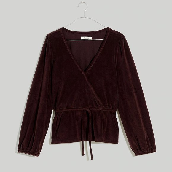 Madewell Corduroy Tie-Front Faux-Wrap Top. - Picture 5 of 14